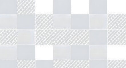 Modern minimalist pattern featuring a grid of light grey and white squares with subtle textured elements