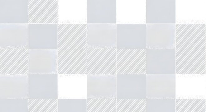 Modern minimalist pattern featuring a grid of light grey and white squares with subtle textured elements