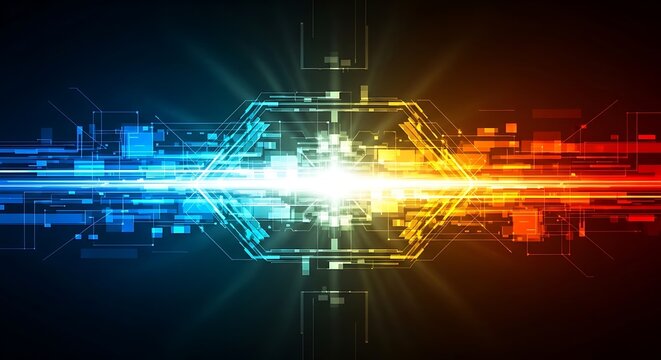 Abstract technology background with digital circuit board design and glowing lights