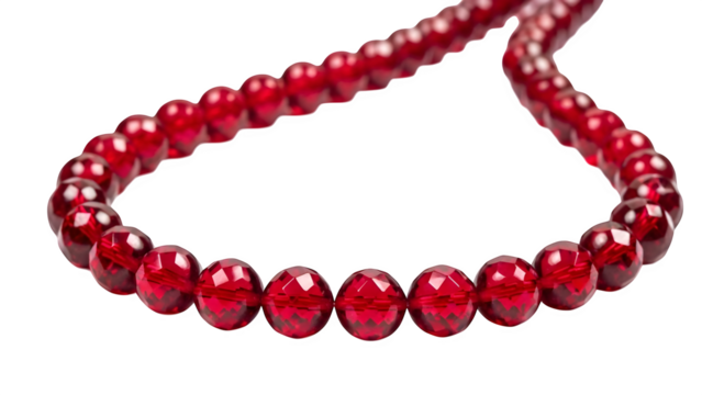 Red crystal bead necklace, isolated on transparent background