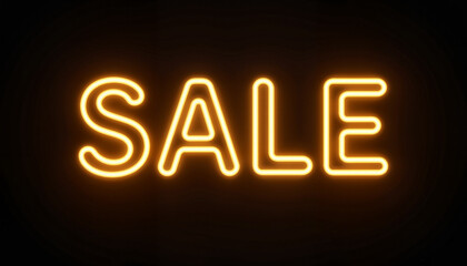 Neon sale sign glowing on black background  