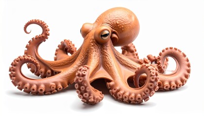 Octopus with detailed texture and vibrant color on a plain background, showcasing its unique features and tentacles