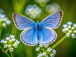 Fototapeta premium Delicate blue butterfly perched on a small white flower