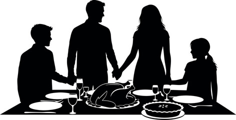 Family silhouette enjoying a celebratory meal at the dining table