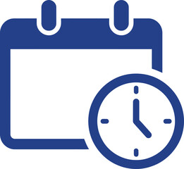 Blue calendar icon with a clock symbol simple design for time and scheduling on transparent background
