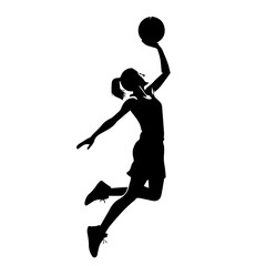 Black & white vector silhouette of basket ball player on white background