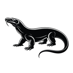 Fototapeta premium Black and white illustration of a komodo dragon reptile