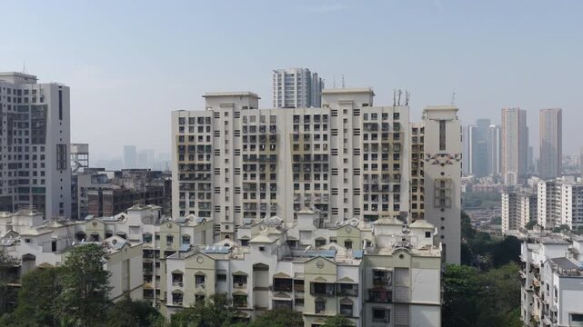 Residential buildings Mumbai Goregaon East drone orbit cinematic skyline