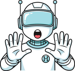 Cartoon robot with V R headset and open mouth character