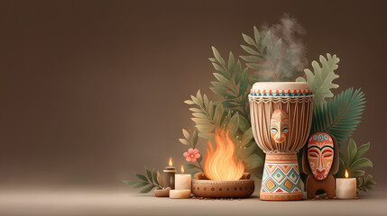 Experience the vibrant energy and warmth of African traditions with this captivating tribal display, perfect for cultural events and soulful celebrations