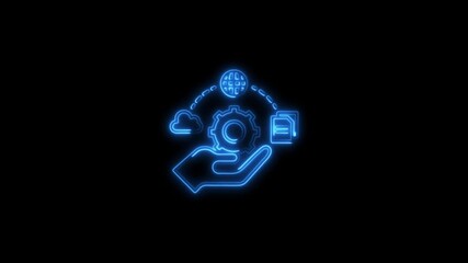 Solution icon, support concept, call center and customer service. Business and technology concept. Glowing neon line of animated solution icon isolated on transparent background. - Powered by Adobe