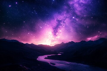 Beautiful milky way over fantasy mountains high resolution picture