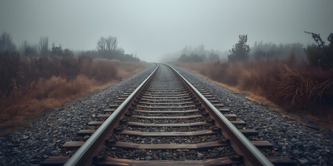 Fototapeta premium a solitary railway track winding through a misty