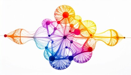“Radial abstract network diagram with multicolored nodes and gradient background.”