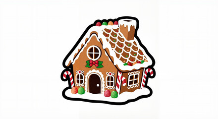 Gingerbread house decorated with candies and icing for Christmas  