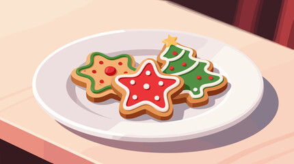 Festive Christmas cookies on a plate with colorful icing designs  