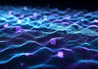 Dynamic blue and purple network waves with glowing nodes for cutting-edge technology, business innovation, and modern digital solutions background visual design