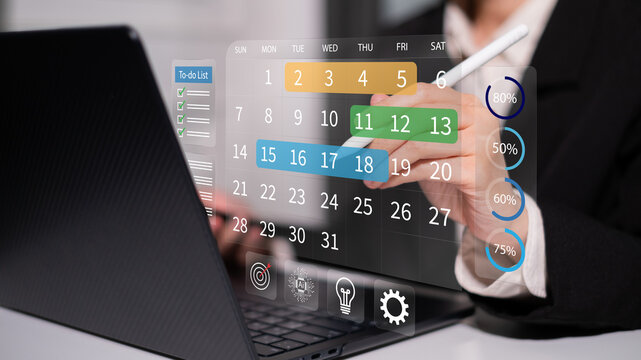 Businessman working on schedule calendar planning meeting appointment reminder timeline task project time management event strategy organization concept