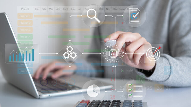 Programmer work bringing new technology innovation ai artificial intelligence workflow automation flowchart system diagram algorithm into business project management improve efficiency productivity