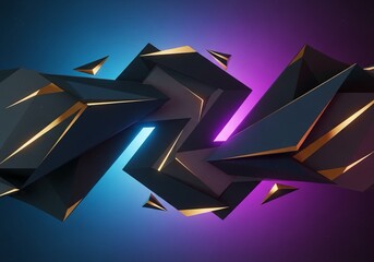 Sleek modern geometric shapes with vibrant neon lights create a stunning abstract background for dynamic tech presentations and futuristic branding projects