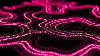 Abstract Glowing Pink Digital Waves With A Textured Effect On A Black Background