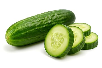 Fresh, organic green cucumber is isolated on a white background, perfect for a healthy salad ingredient