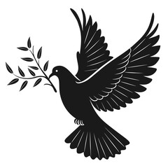 Fototapeta premium Vector illustration of silhouette of a dove flying with an olive branch in its beak