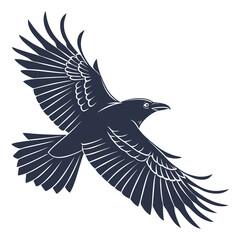 Obraz premium Vector illustration of stylized dark silhouette of a raven or crow bird in full flight with wings spread wide