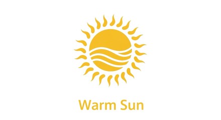 Golden sunburst logo design with stylized waves brings a vibrant and cheerful feel, perfect for travel, wellness, or summer promotions, radiating warmth and optimism