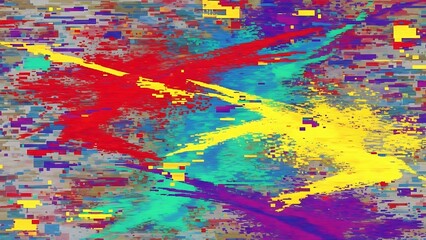 Vibrant Digital Paint Splatter Glitch Art Background with Dynamic Color Streaks and Modern Abstract Texture Design
