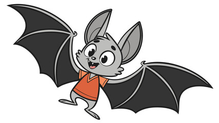 Vector illustration of cute cartoon baby bat with big ears and wings spread wide, flying happily