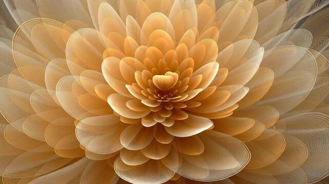 Abstract fractal flower with orange and white petals in a detailed, layered design.