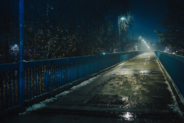 View from the bridge in cold rainy weather