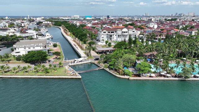 Jakarta Skyline At Ancol indonesia Highrise Buildings Scene. Sunset City. Jakarta Skyline At Illinois. Business District. Cityscape Aerial View.