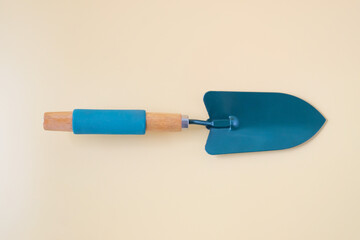 Gardening shovel on color background.Garden tool.