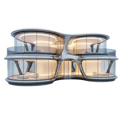 Futuristic house isolated on transparent background showcases modern architectural design with glass facade