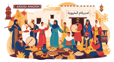 Joyful Amazigh Cultural Celebration with Traditional Music Dance and Feast