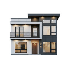 Modern twostory house with a flat roof isolated on transparent background, showcasing contemporary design