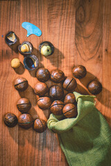 Macadamia nuts on table