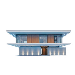 Modern minimalist house with flat roof isolated on transparent background, showcasing architectural design