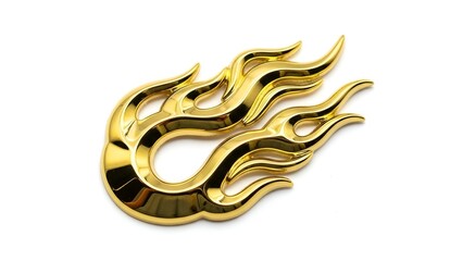 Obraz premium Golden Flame A Shiny Metallic Render on White, Suitable for Design and Symbolism
