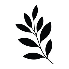 Minimal Botanical Branch Silhouette — Elegant Leaf Stem Illustration in Bold Black Vector Style, Clean Modern Nature Artwork for Logos, Decor, Patterns and Design Use