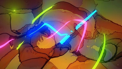 Vibrant Abstract Expressionism Dynamic Ink Flow with Neon Accents