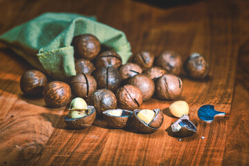 Close-up of macadamia nuts on table