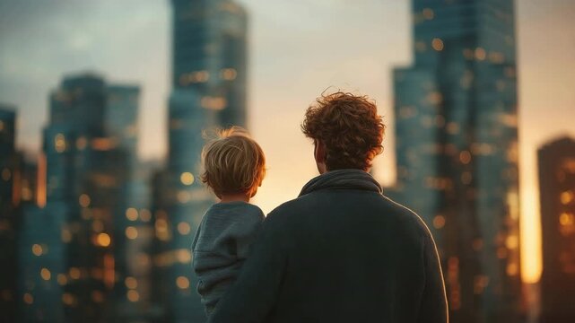 A parent and kid viewing contemporary structures