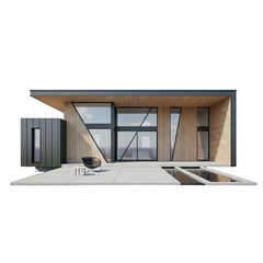 Modern minimalist house with a pool isolated on transparent background, architectural rendering