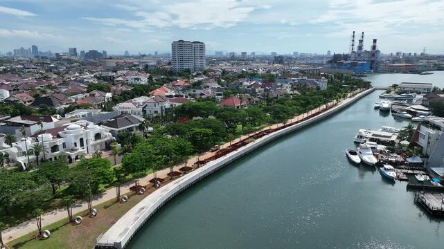 Jakarta Skyline At Ancol indonesia Highrise Buildings Scene. Sunset City. Jakarta Skyline At Illinois. Business District. Cityscape Aerial View.