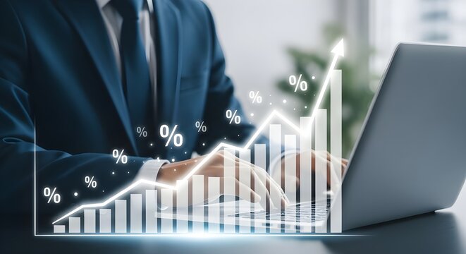 Business growth concept businessman working with rising financial graph on laptop - Powered by Adobe