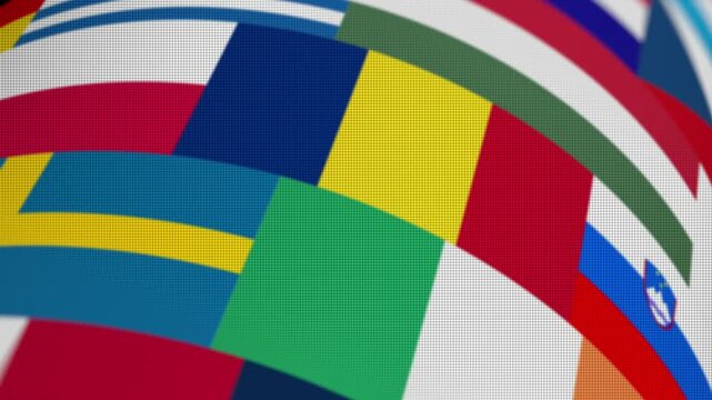 Background with flags of the countries, members of the European Union. Infinitely looping underlay.