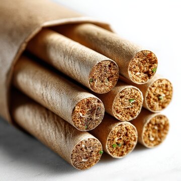 Close-up of Rolled Cigarettes or Blunts in a Bundle, Ready to Smoke